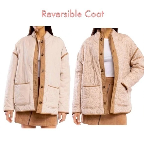Blank NYC Jackets & Blazers - BLANK NYC Reversible Quilted Puffy Jacket Button Coat Cream Neutral Floral Print